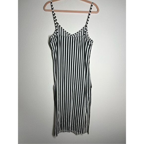 Prettylittlething Black Stripe Jersey Split Cami Midi Dress size 10 - Picture 3 of 15